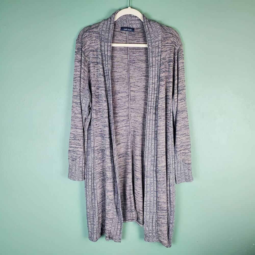 Laila Jayde Women's Gray Tristain Ribbed Detail Cardigan Size 1X